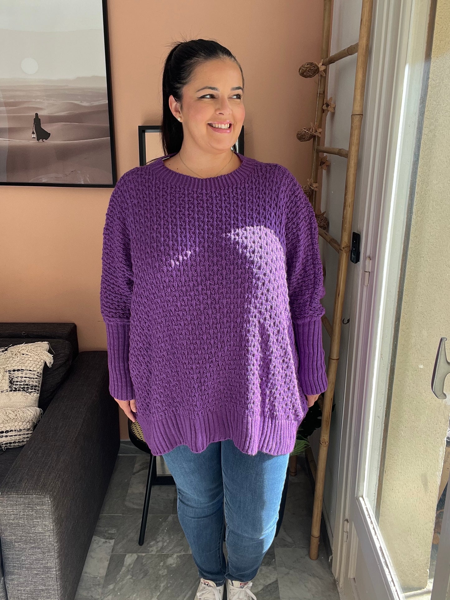 Pull oversize en maille violet