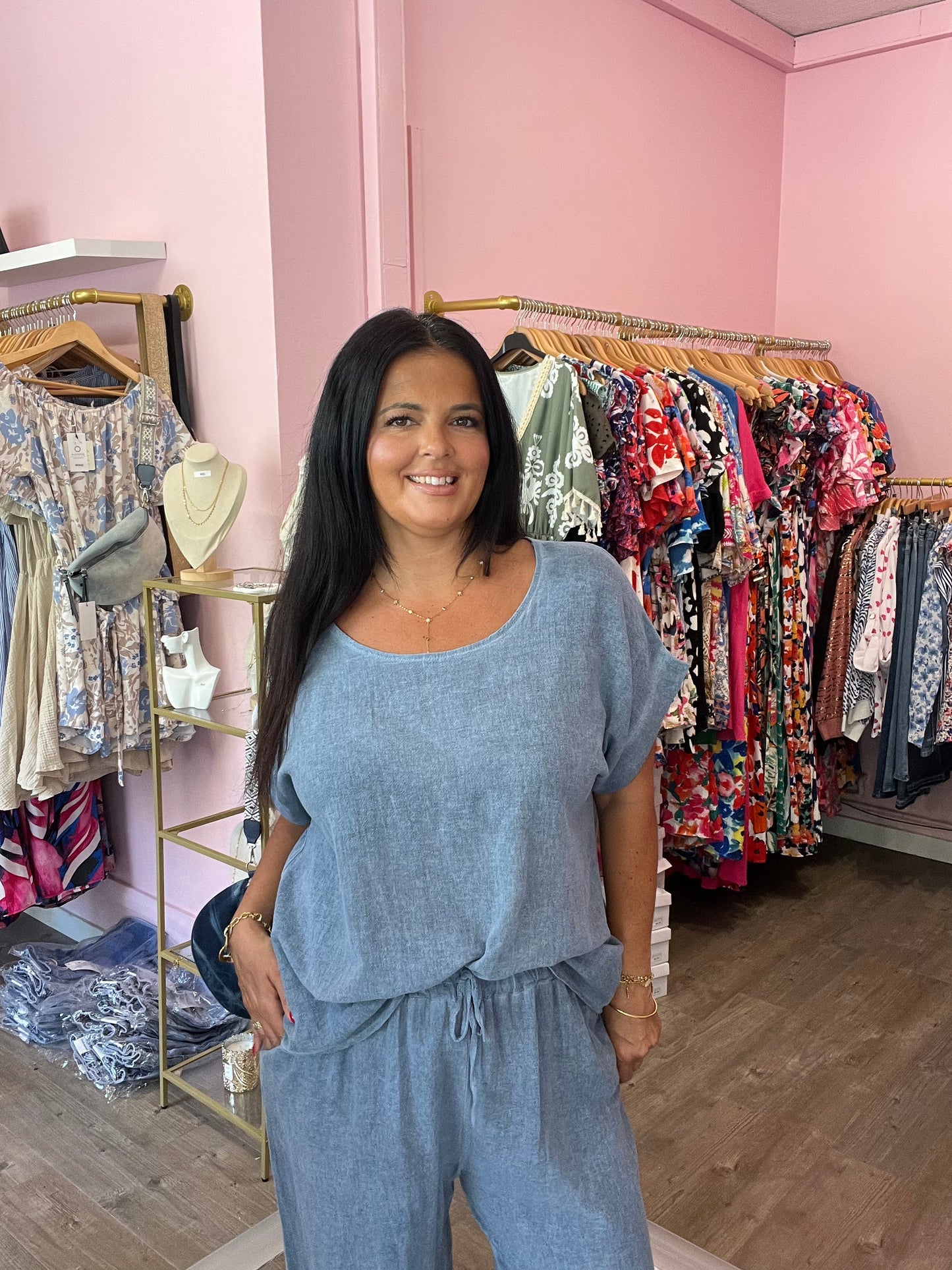 Ensemble bleu jean fluide coton grande taille