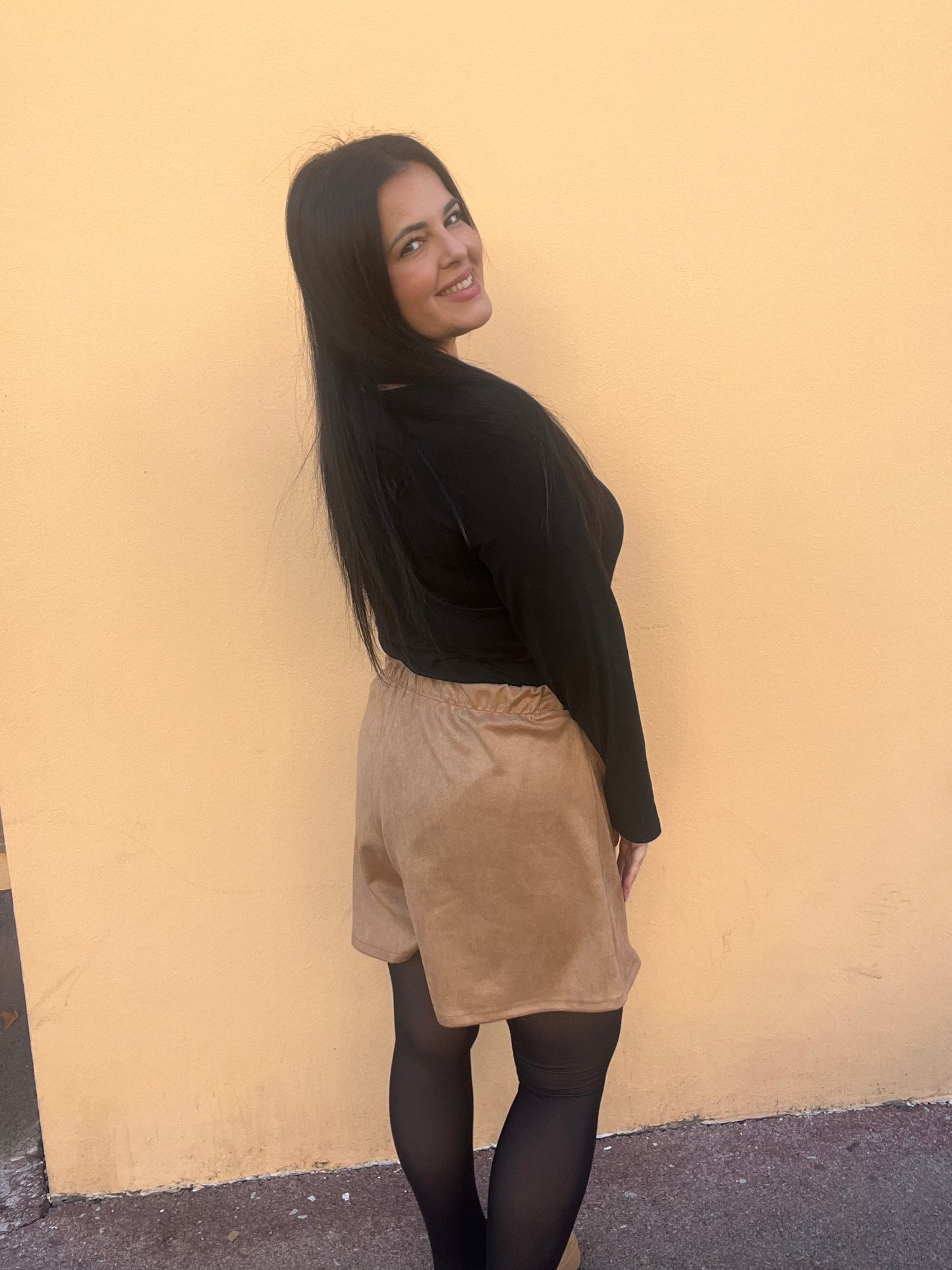 Jupe short grande taille beige