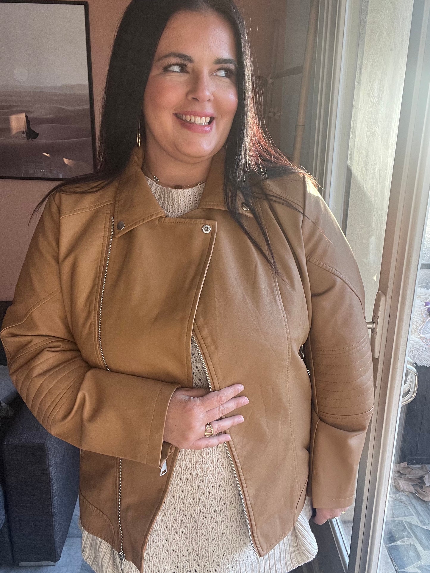 Blouson simili cuir camel