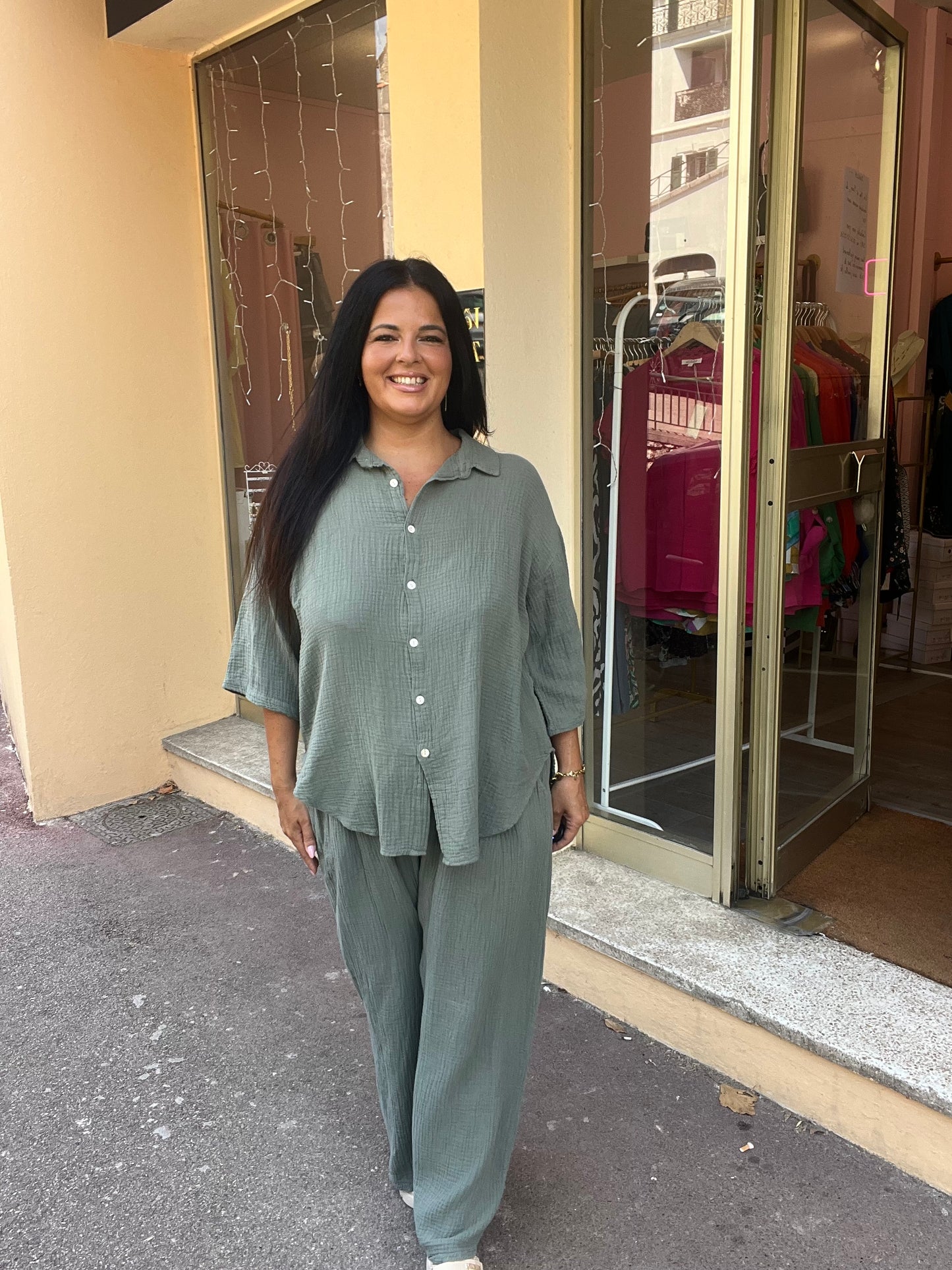 Ensemble grande taille kaki coton