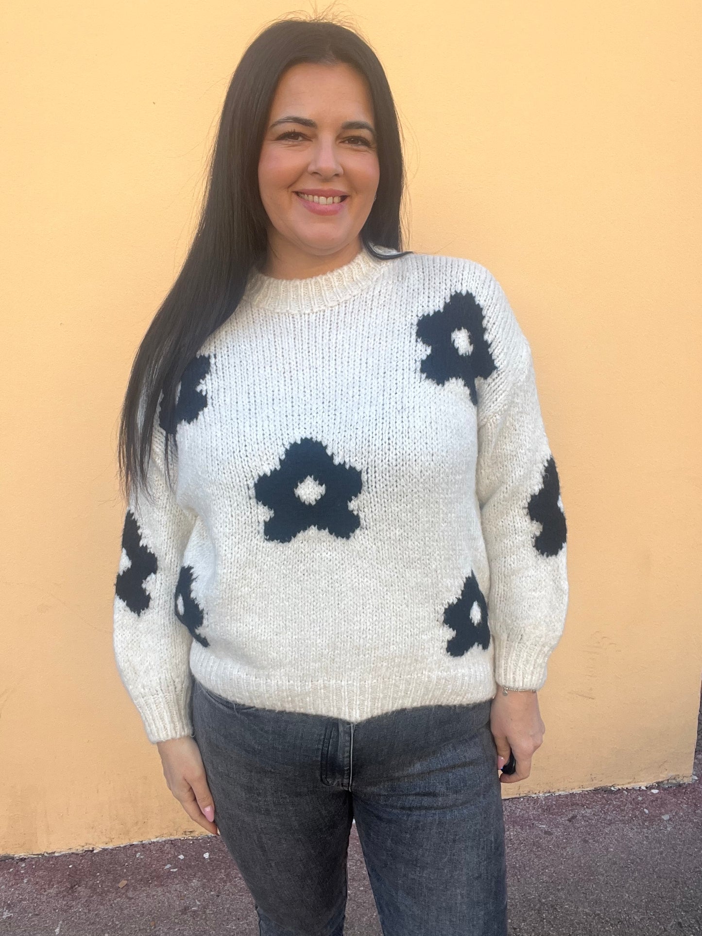 Pull laine fleurs