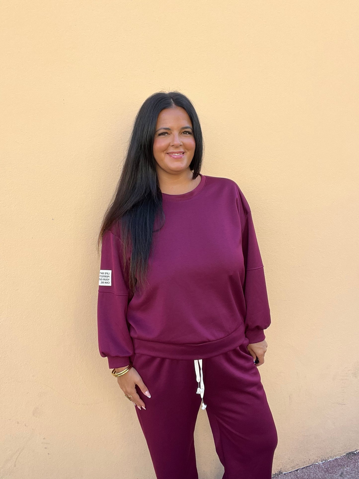 Ensemble grande taille sweat jogging bordeaux