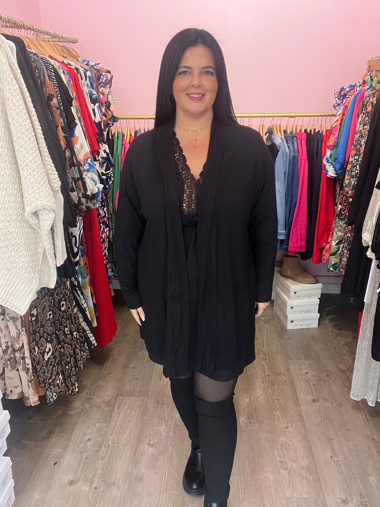 Gilet basic noir en maille douce cotelée