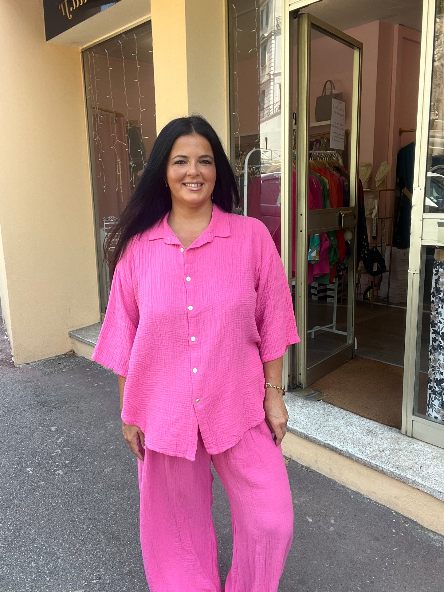 Ensemble grande taille rose coton