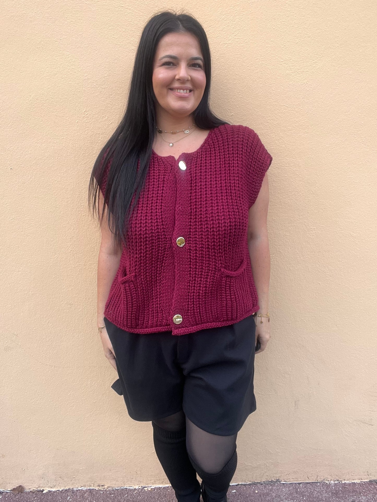 Gilet grande taille sans manches bordeaux