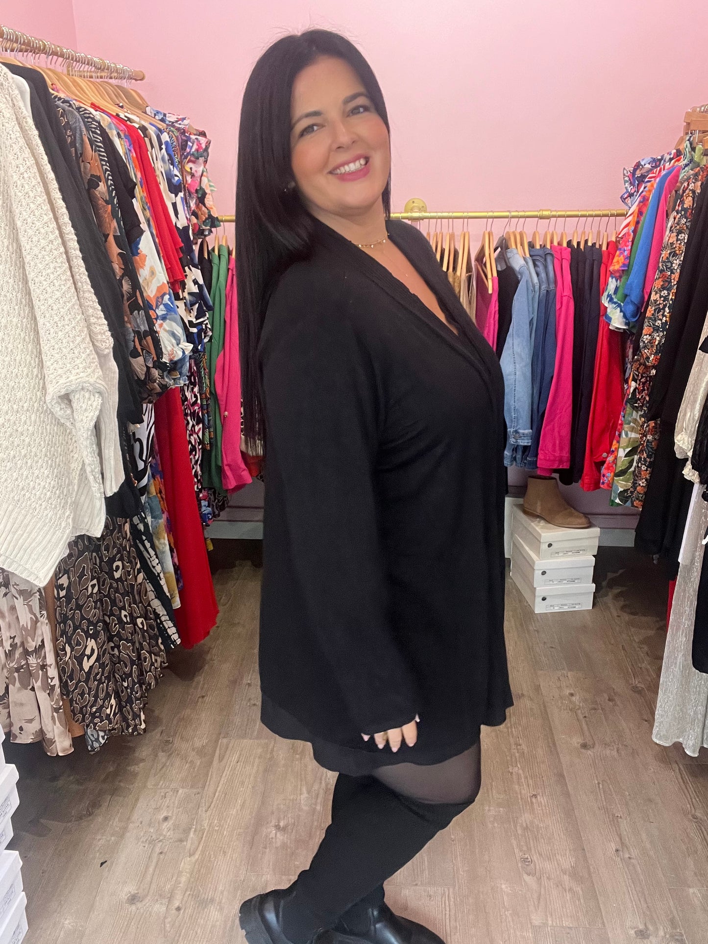 Gilet basic noir en maille douce cotelée