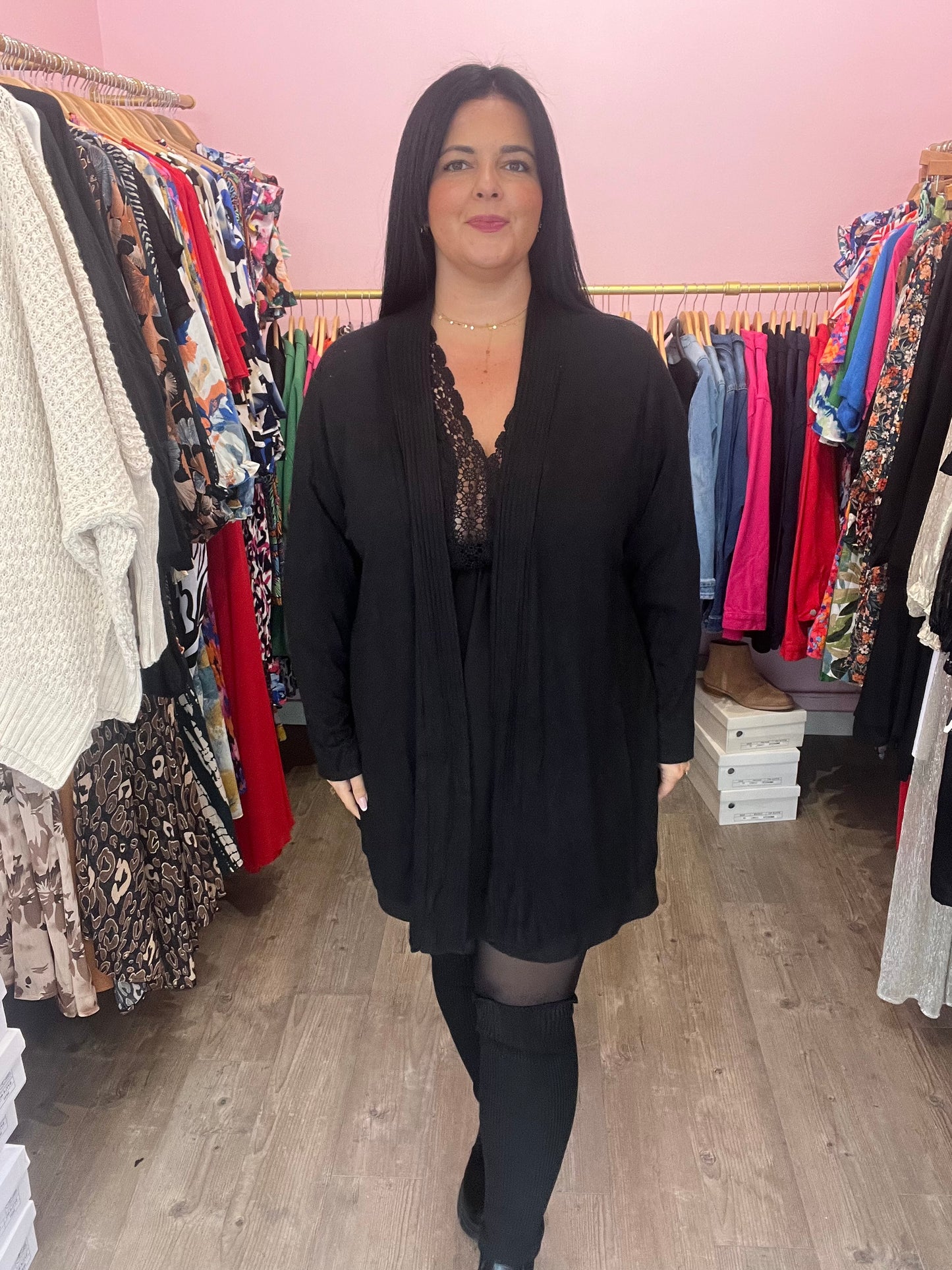 Gilet basic noir en maille douce cotelée