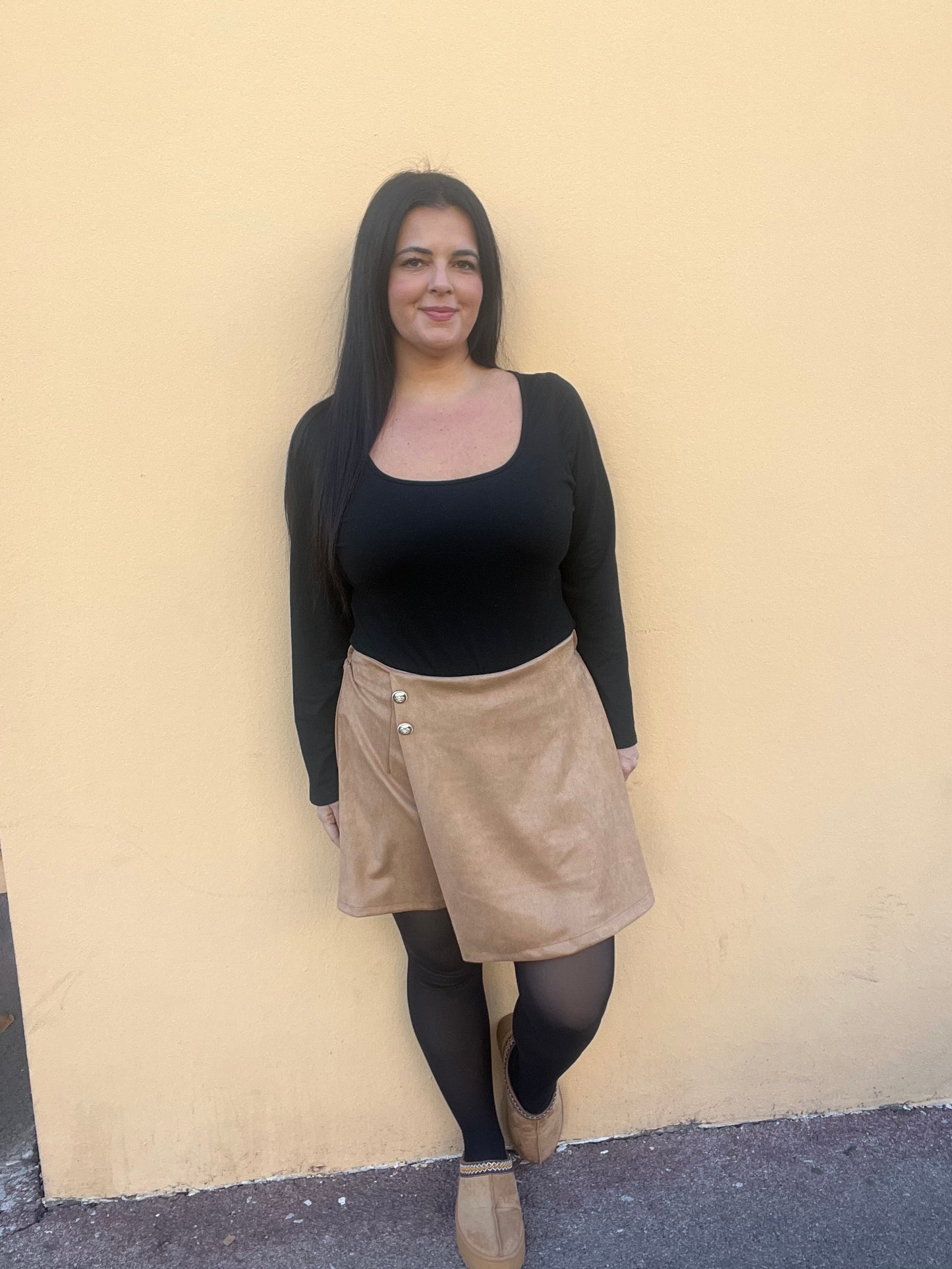 Jupe short grande taille beige