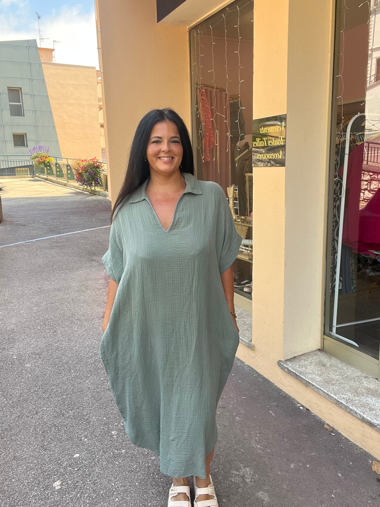 Robe coton grande taille kaki