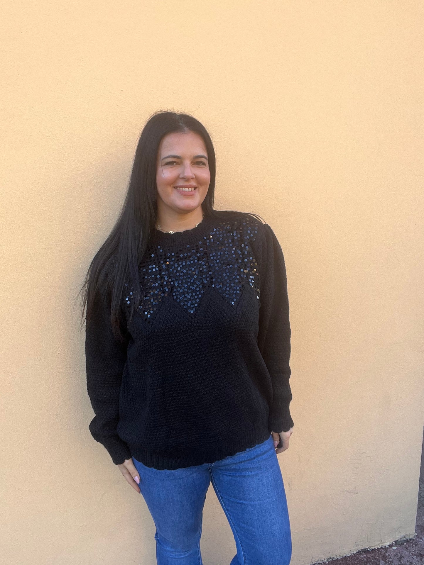 Pull grande taille pailleté noir