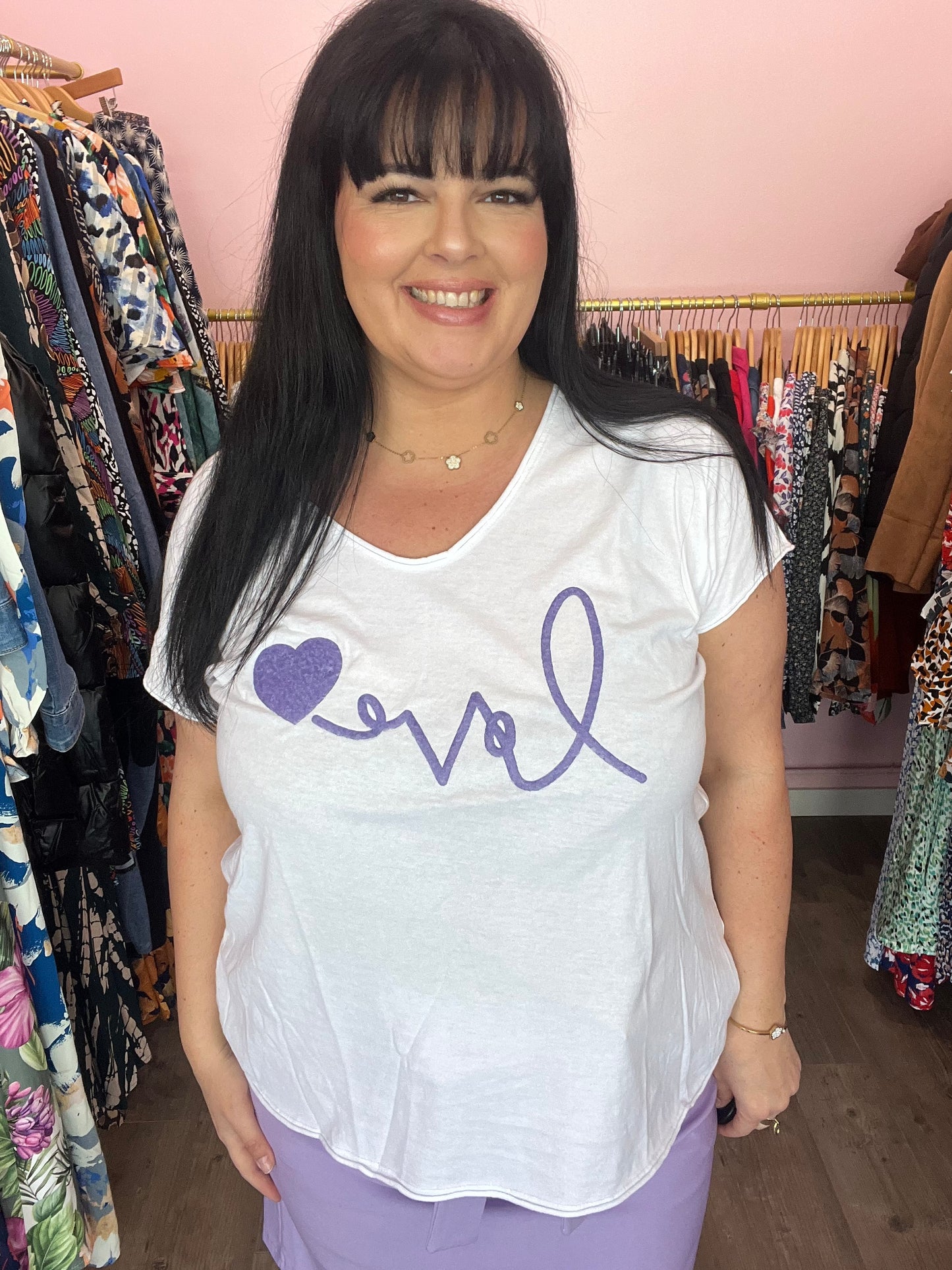 Tee shirt love lilas