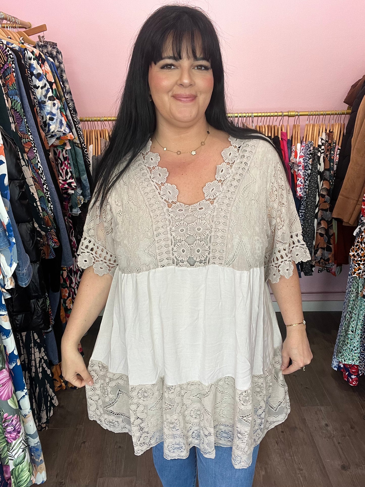 Tunique dentelle beige