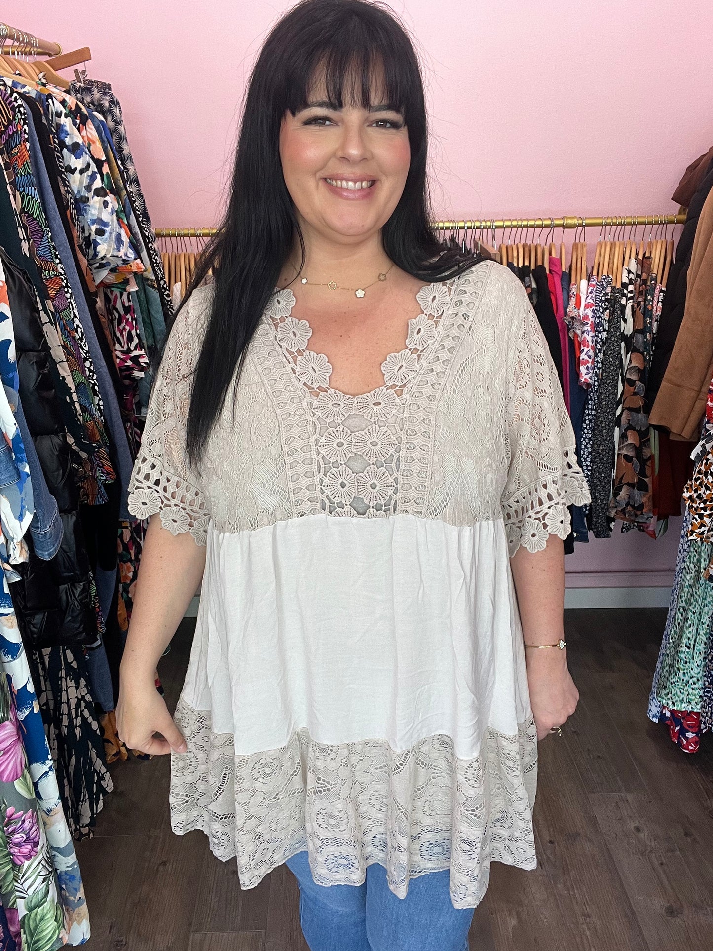 Tunique dentelle beige