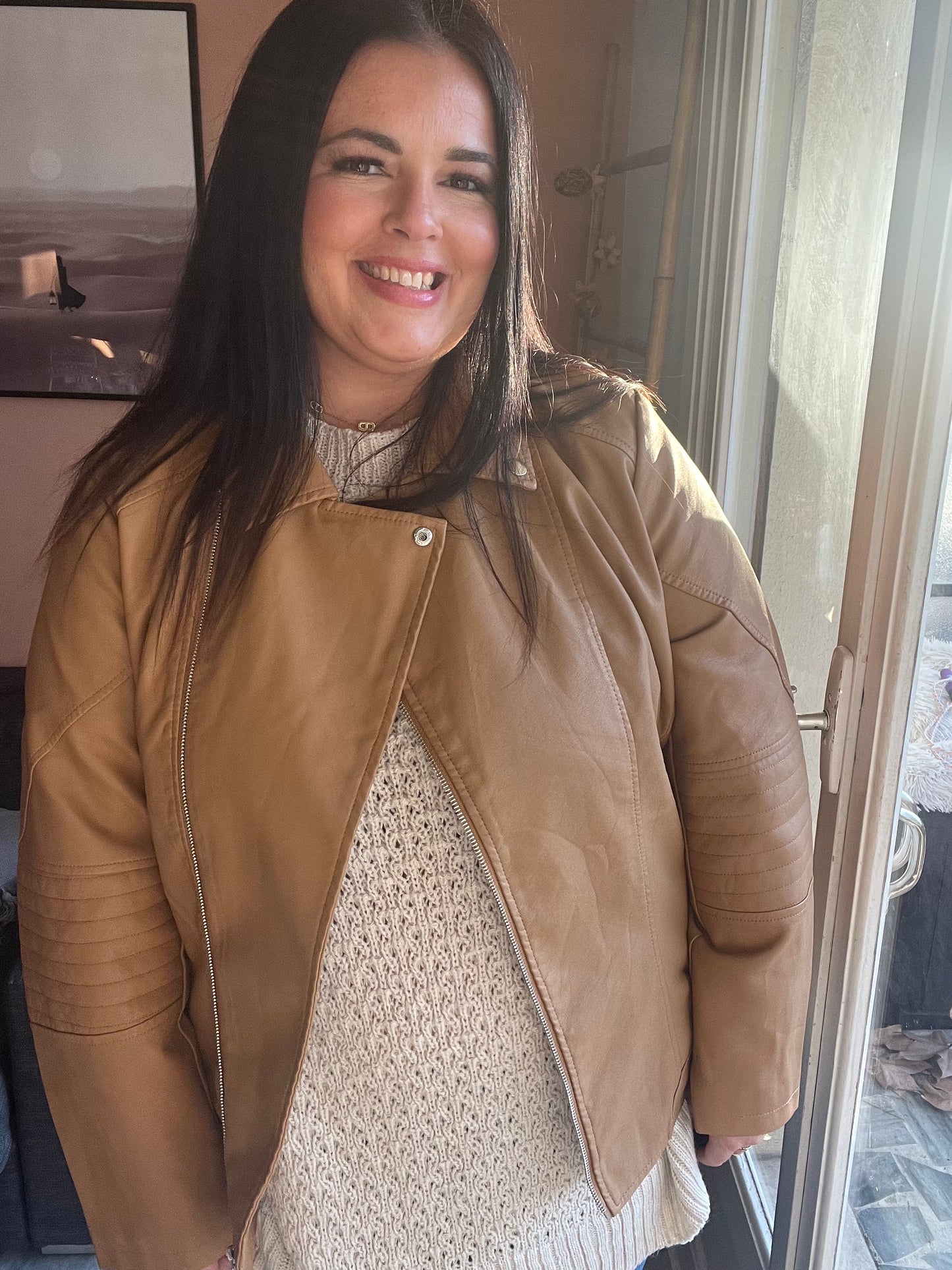 Blouson simili cuir camel