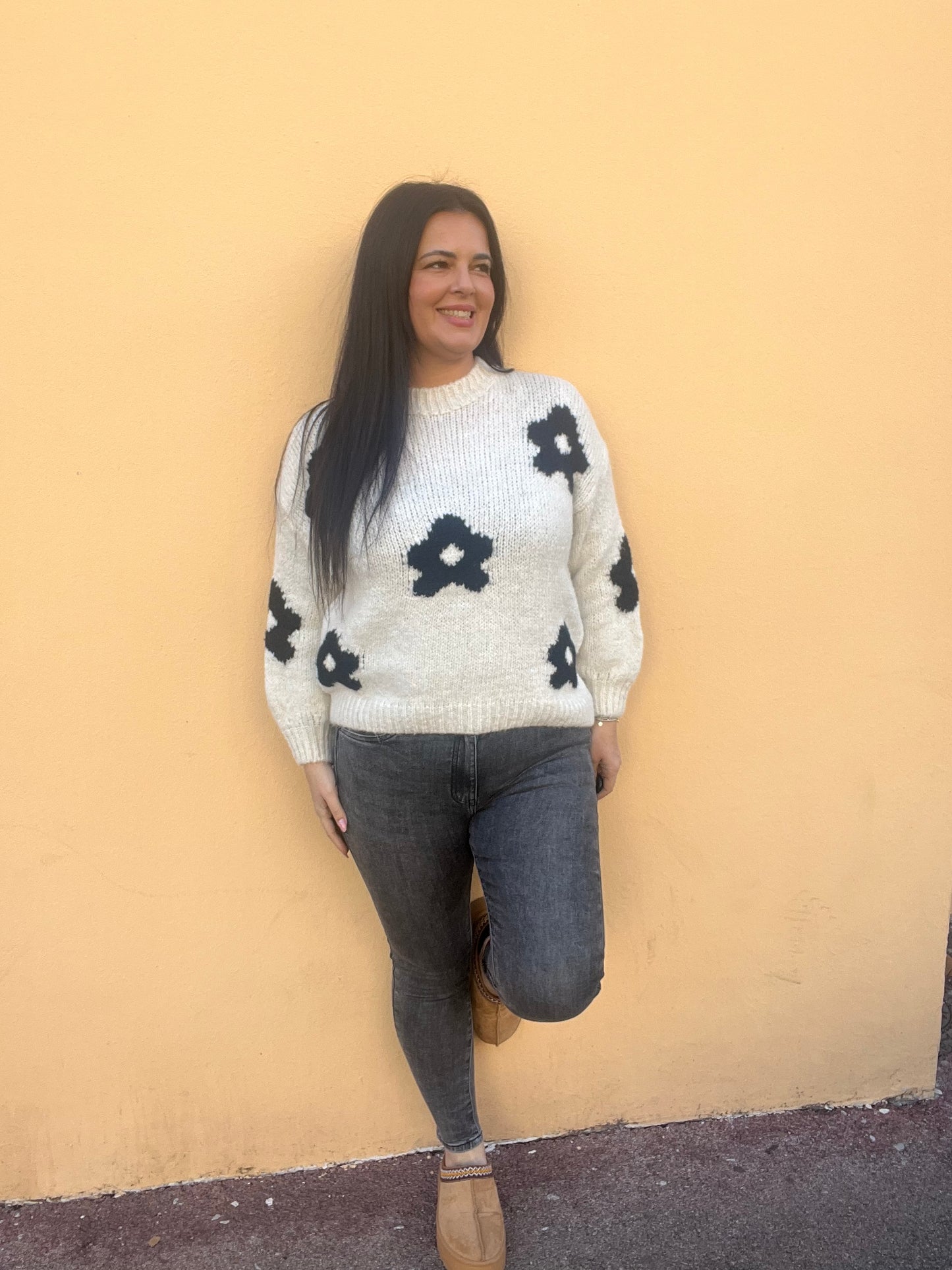 Pull laine fleurs