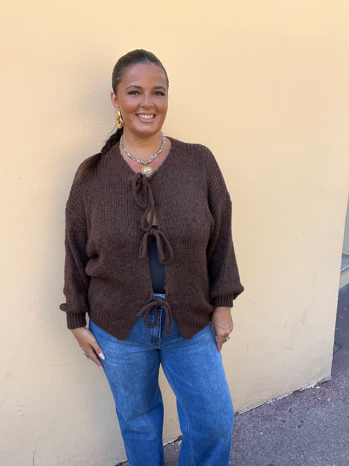 Gilet en maille grande taille marron
