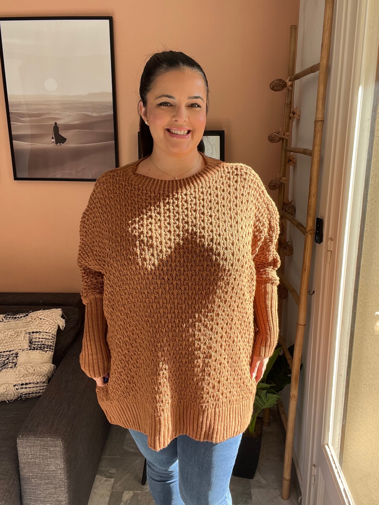 Pull en maille oversize camel