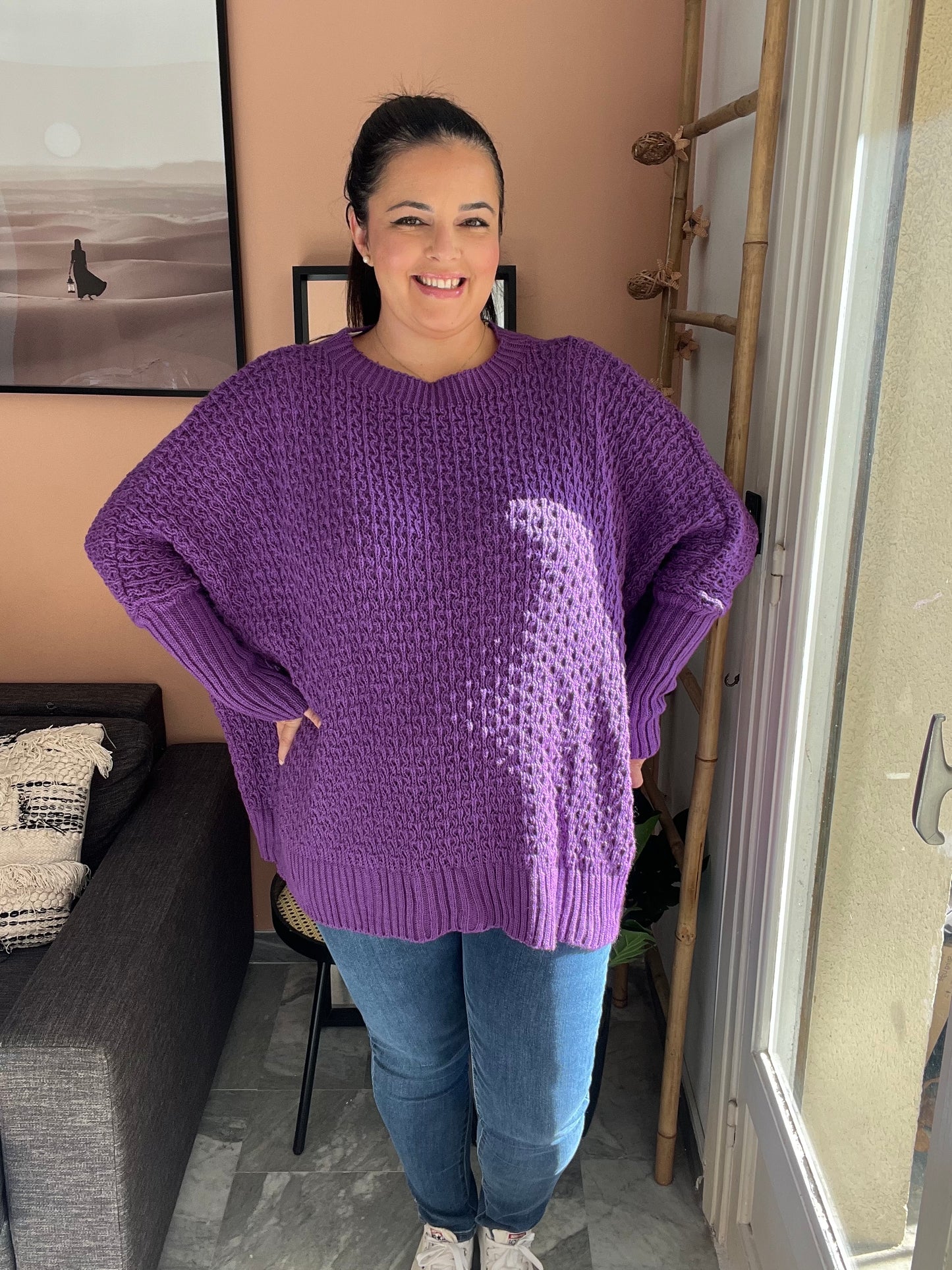 Pull oversize en maille violet