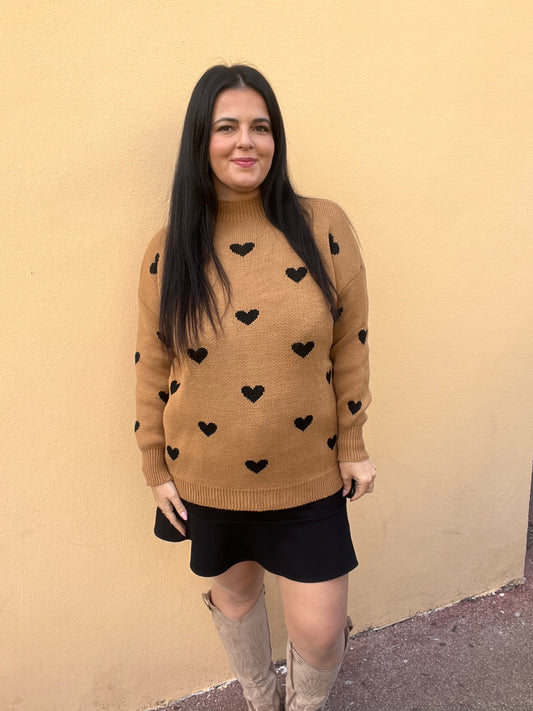 Pull grande taille camel cœurs