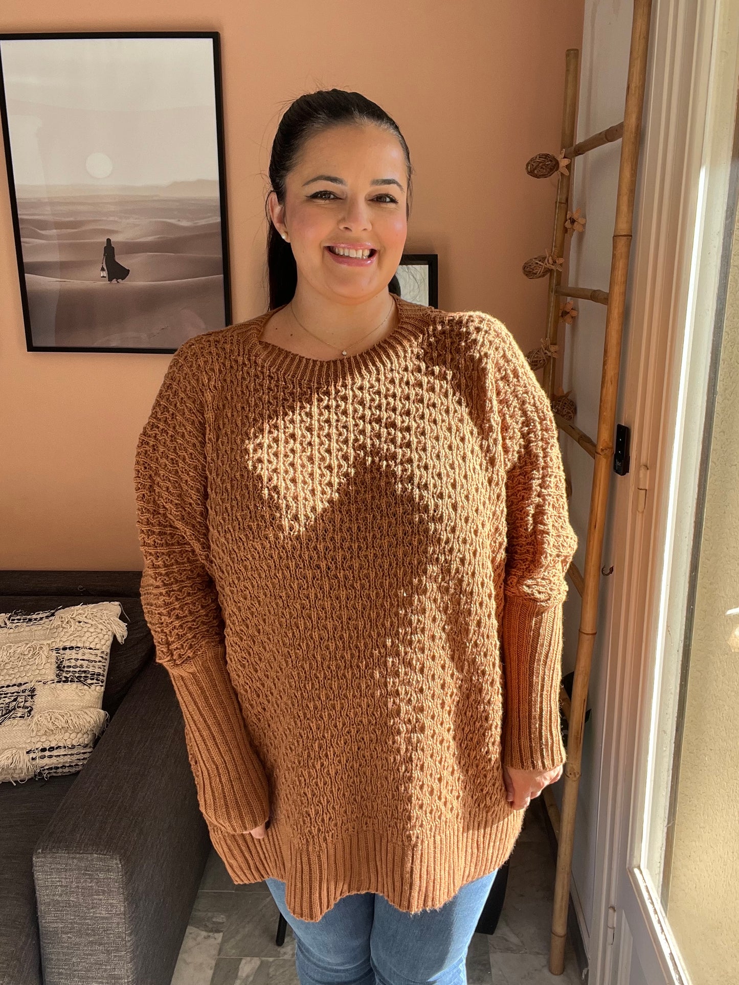 Pull en maille oversize camel