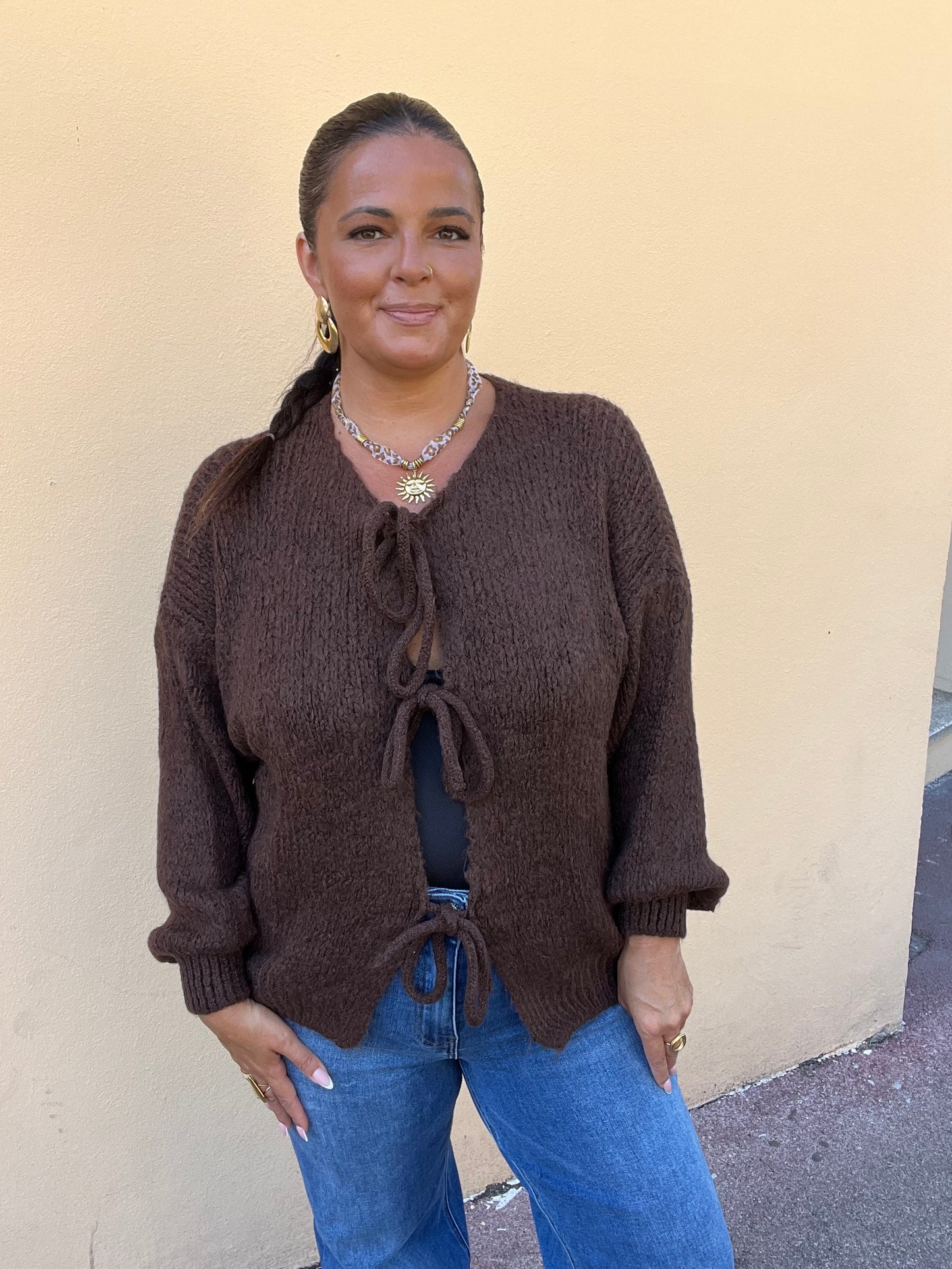 Gilet en maille grande taille marron