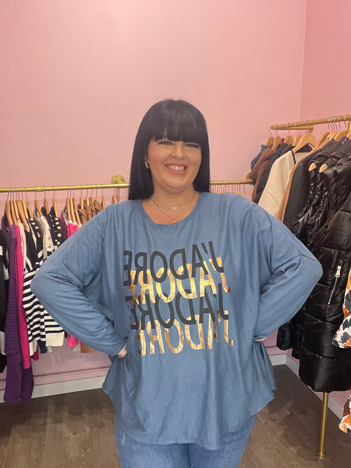 Pull j’adore bleu