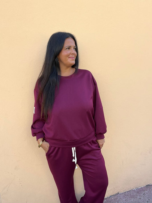 Ensemble grande taille sweat jogging bordeaux