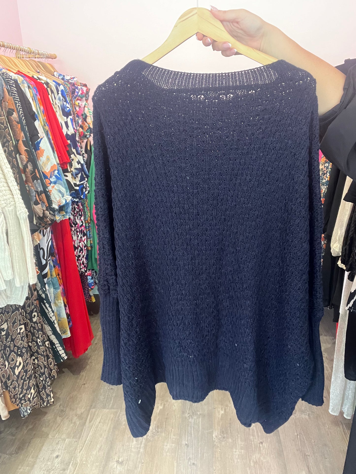 Pull oversize grosses mailles bleu