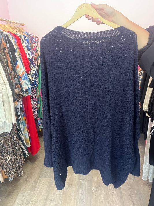 Pull oversize grosses mailles bleu