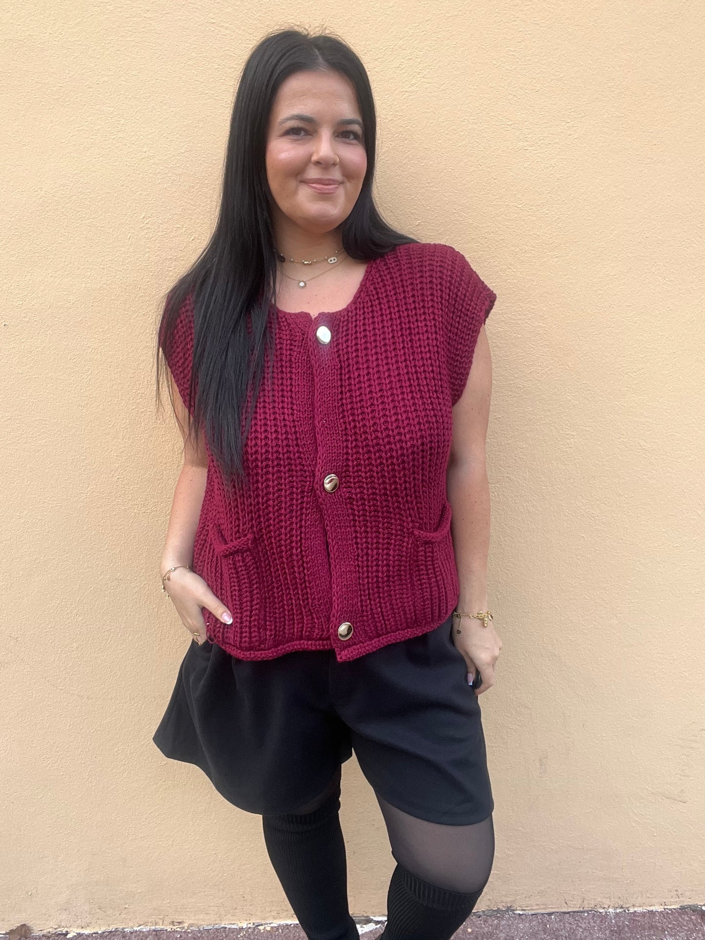 Gilet grande taille sans manches bordeaux