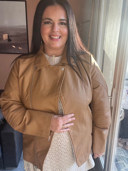 Blouson simili cuir camel
