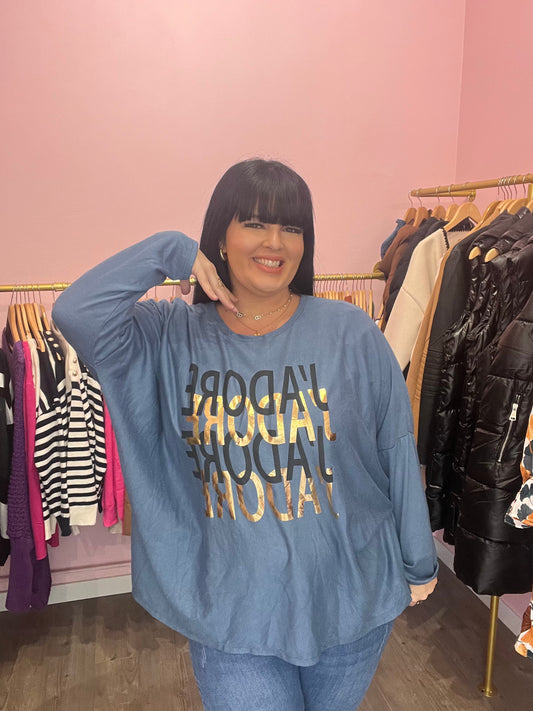 Pull j’adore bleu