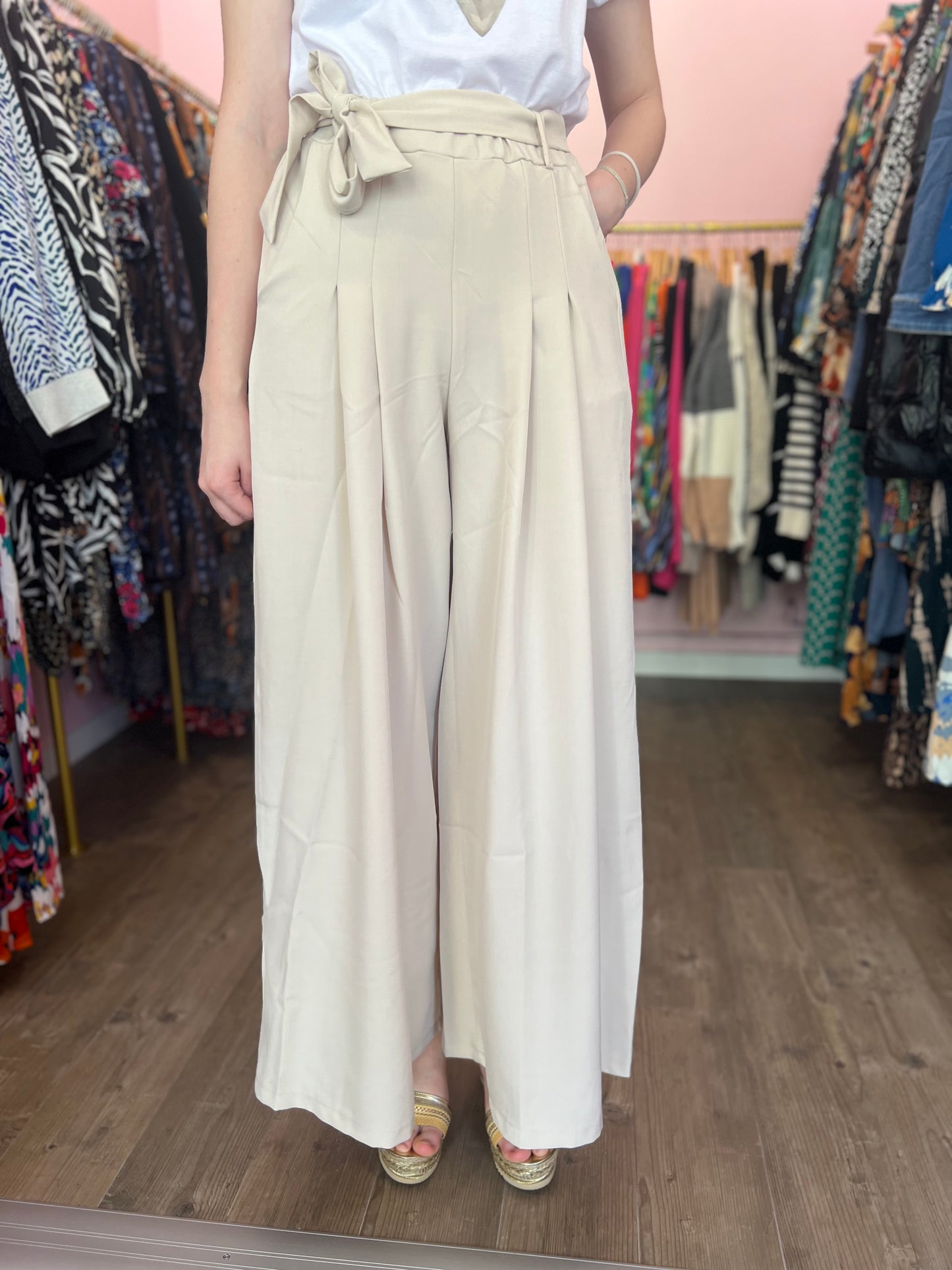 Pantalon large beige