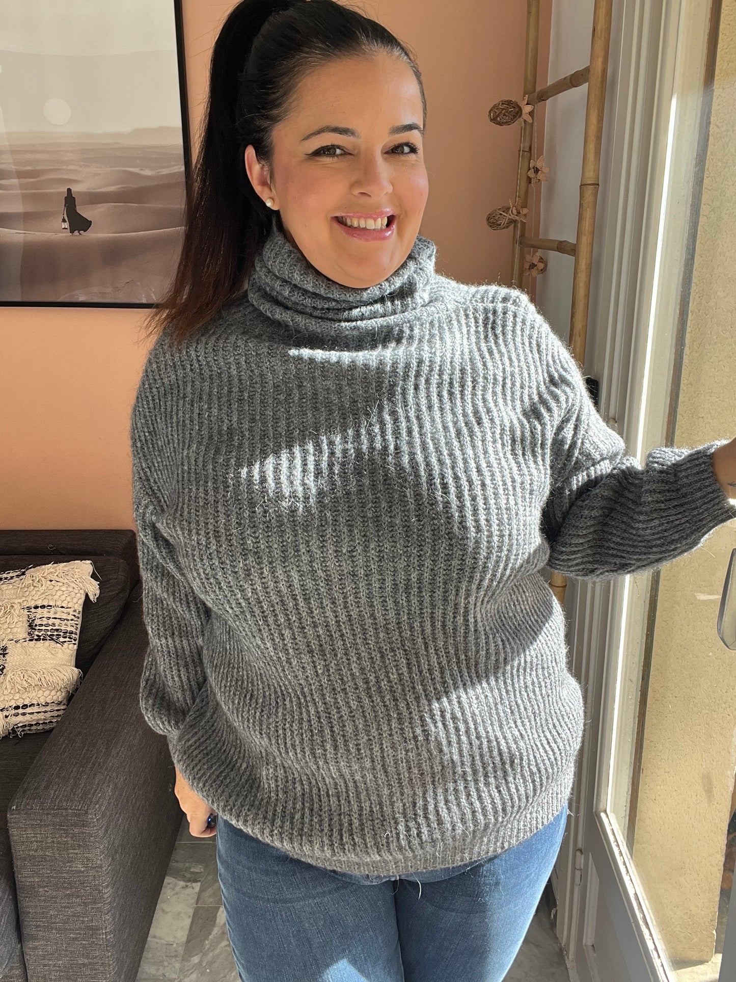 Pull col roulé gris