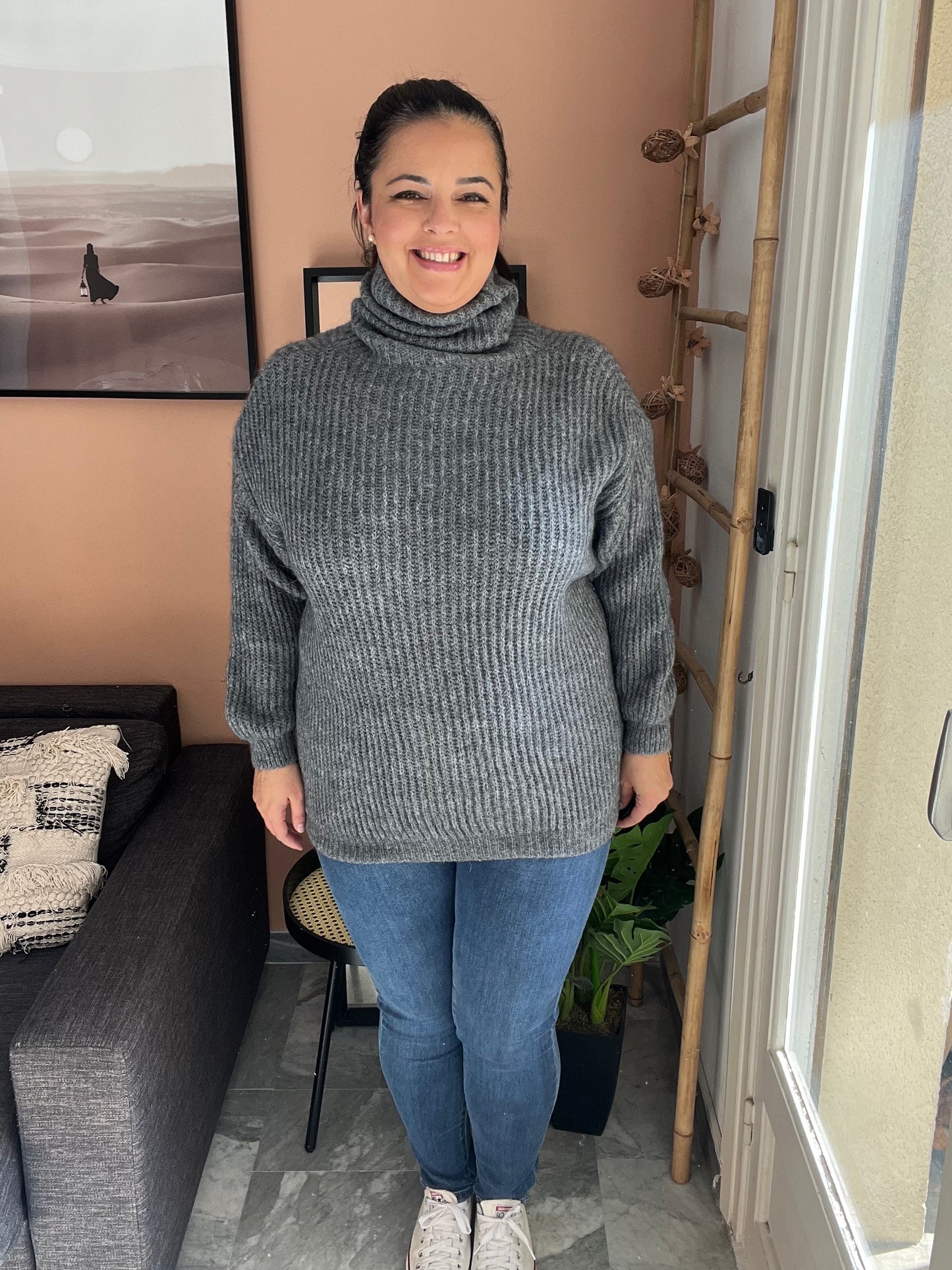 Pull col roulé gris