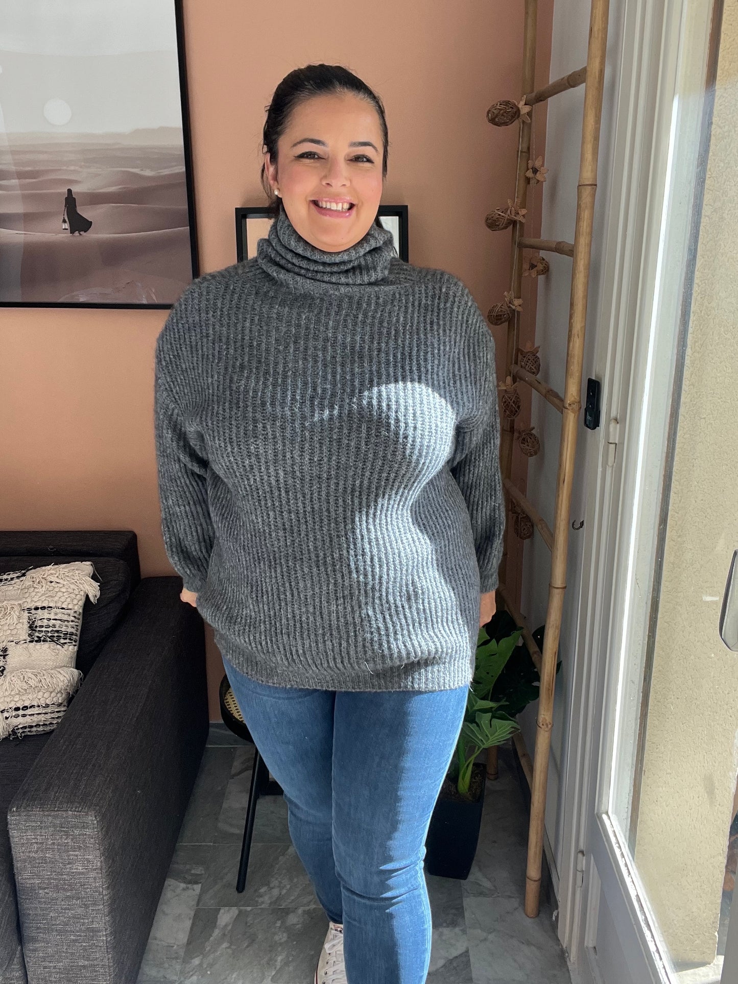 Pull col roulé gris