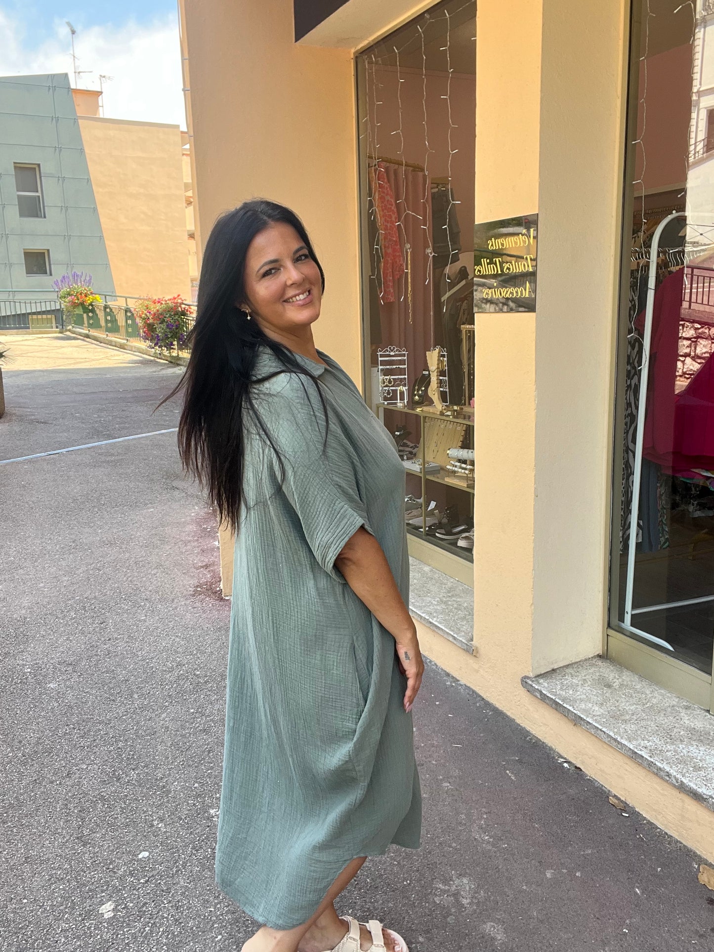 Robe coton grande taille kaki