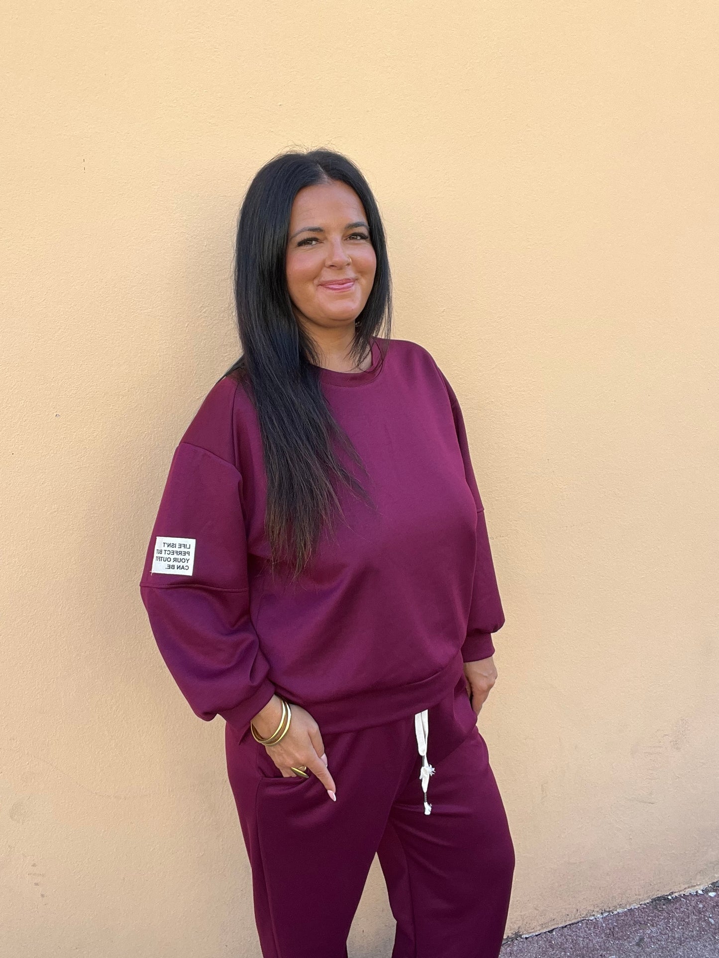 Ensemble grande taille sweat jogging bordeaux