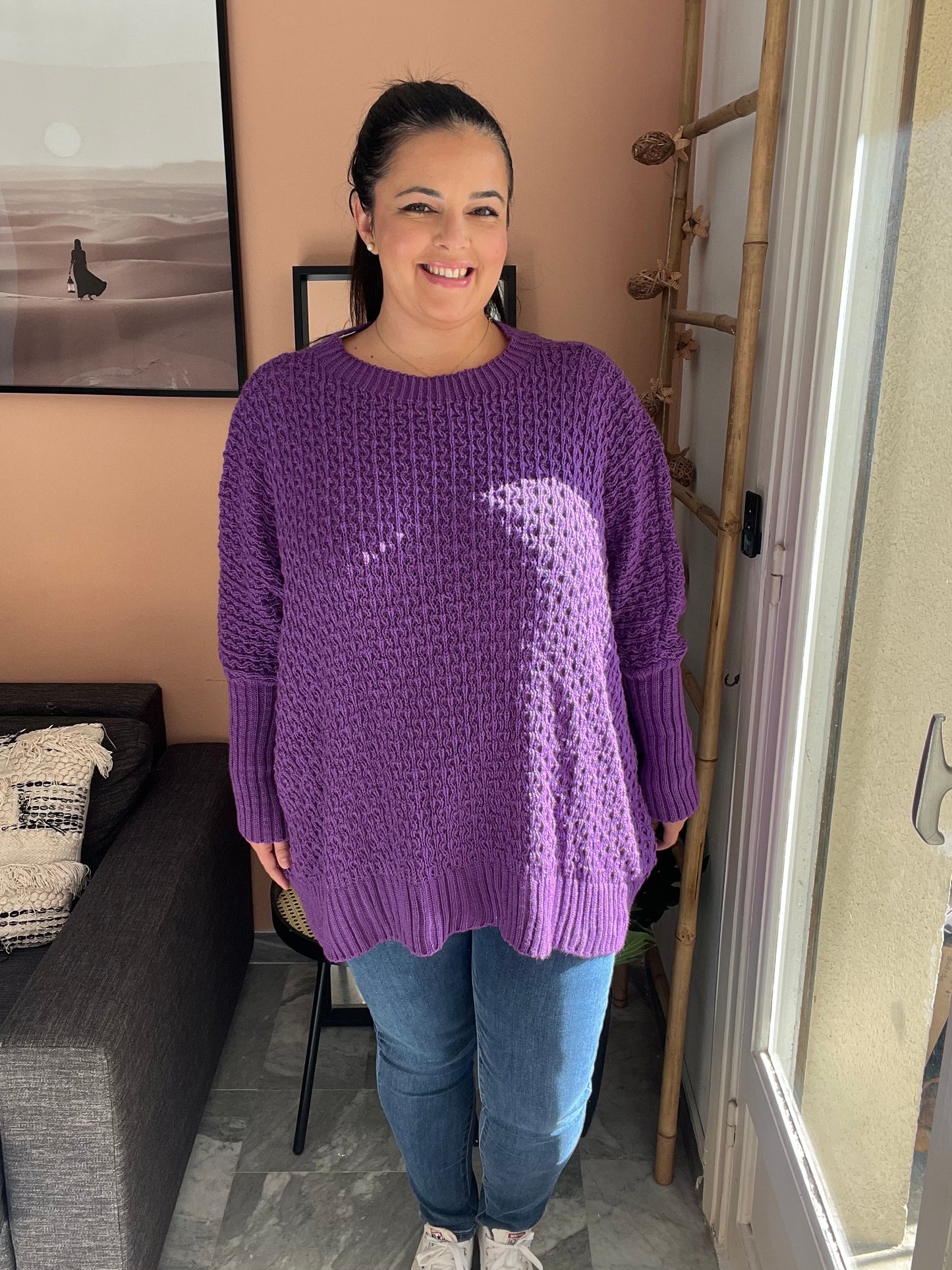 Pull oversize en maille violet