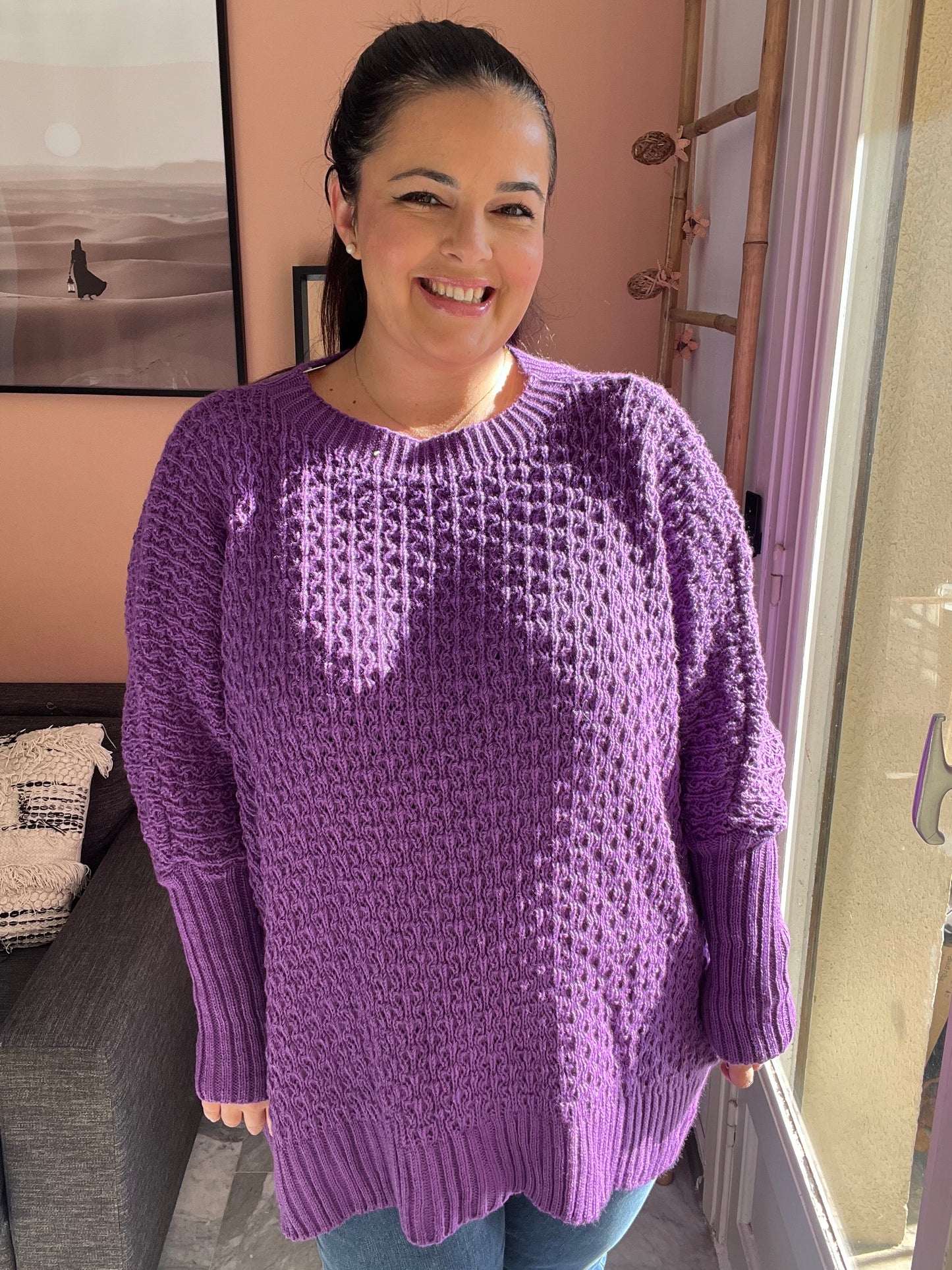 Pull oversize en maille violet