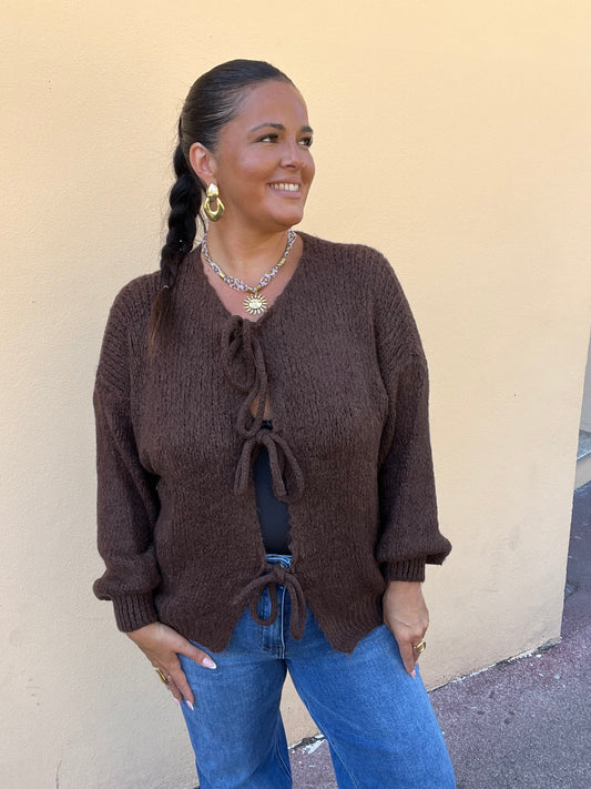 Gilet en maille grande taille marron