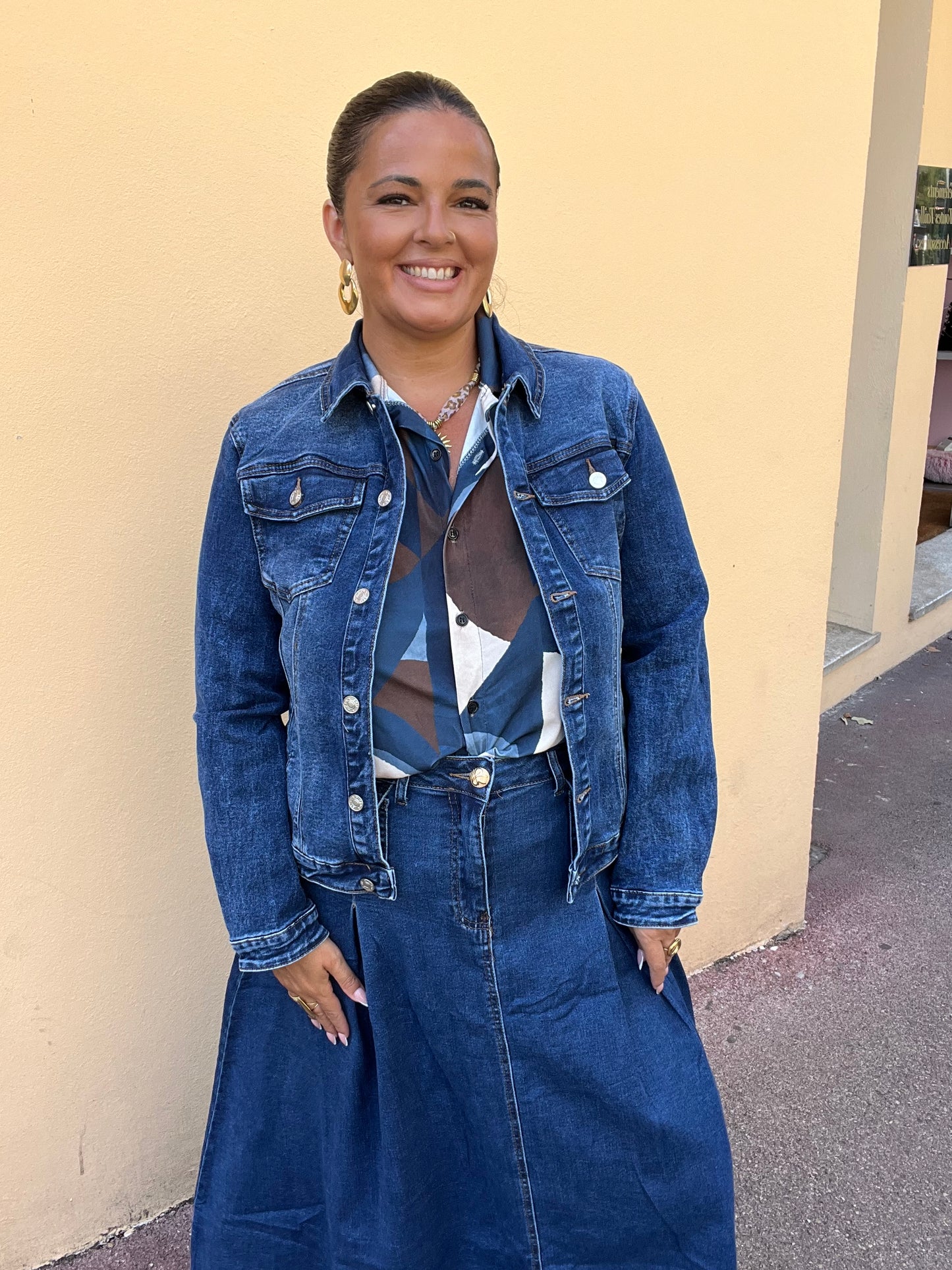 Veste en jean stretch tête de mort