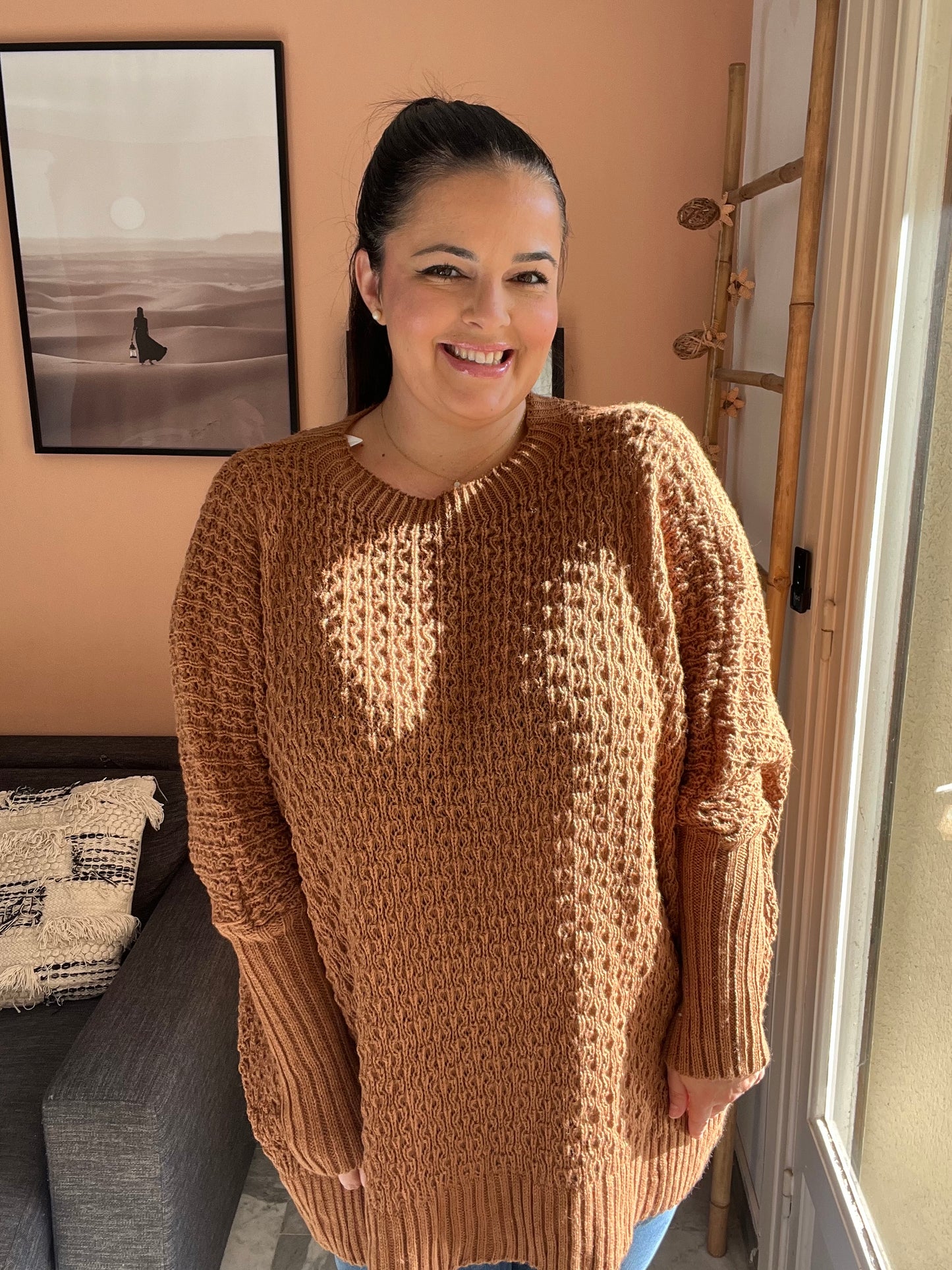 Pull en maille oversize camel
