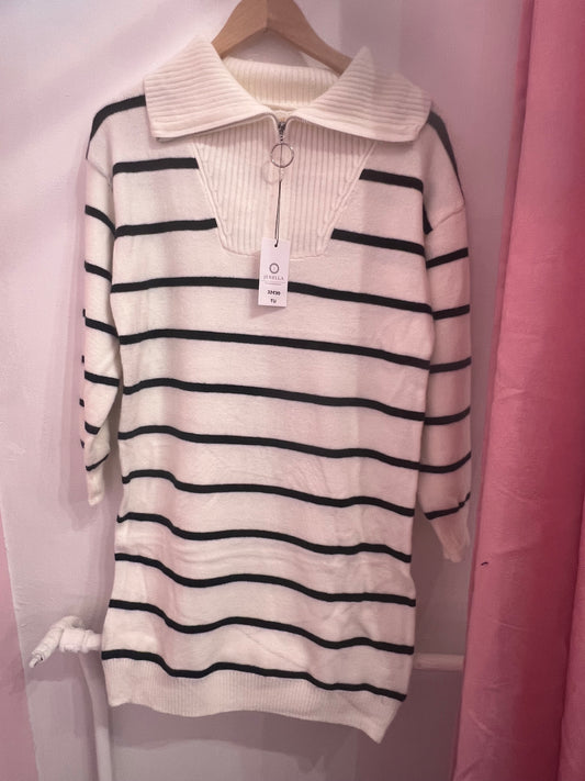 Robe pull marinière Blanche