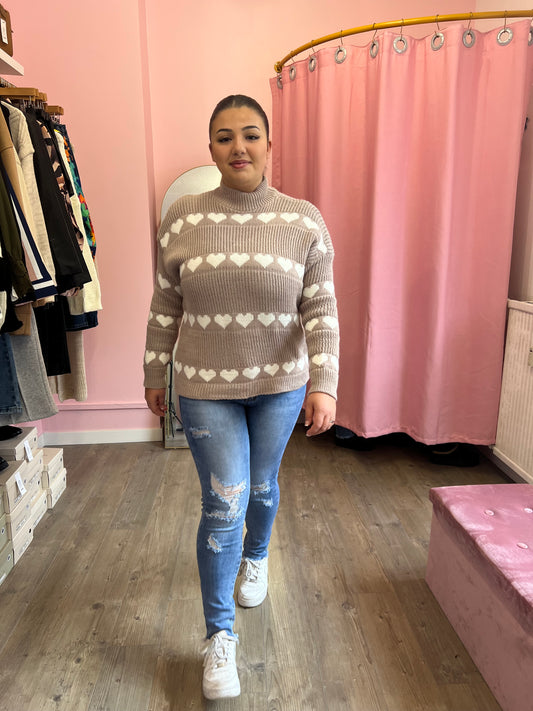 Pull coeurs beige