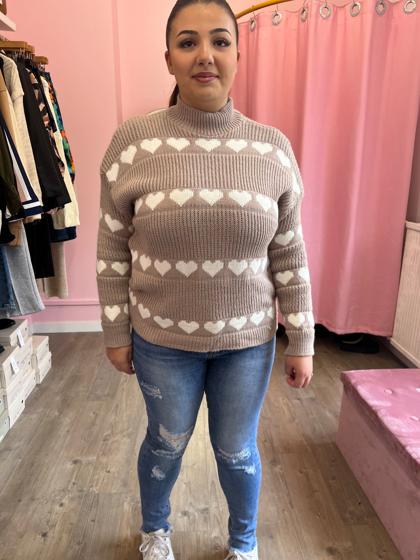 Pull coeurs beige