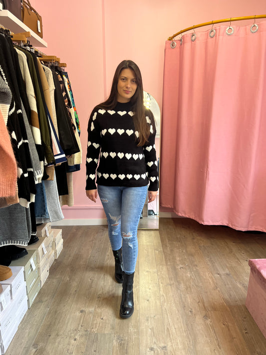 Pull coeurs noir