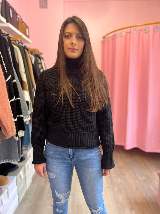 Pull col roulé noir