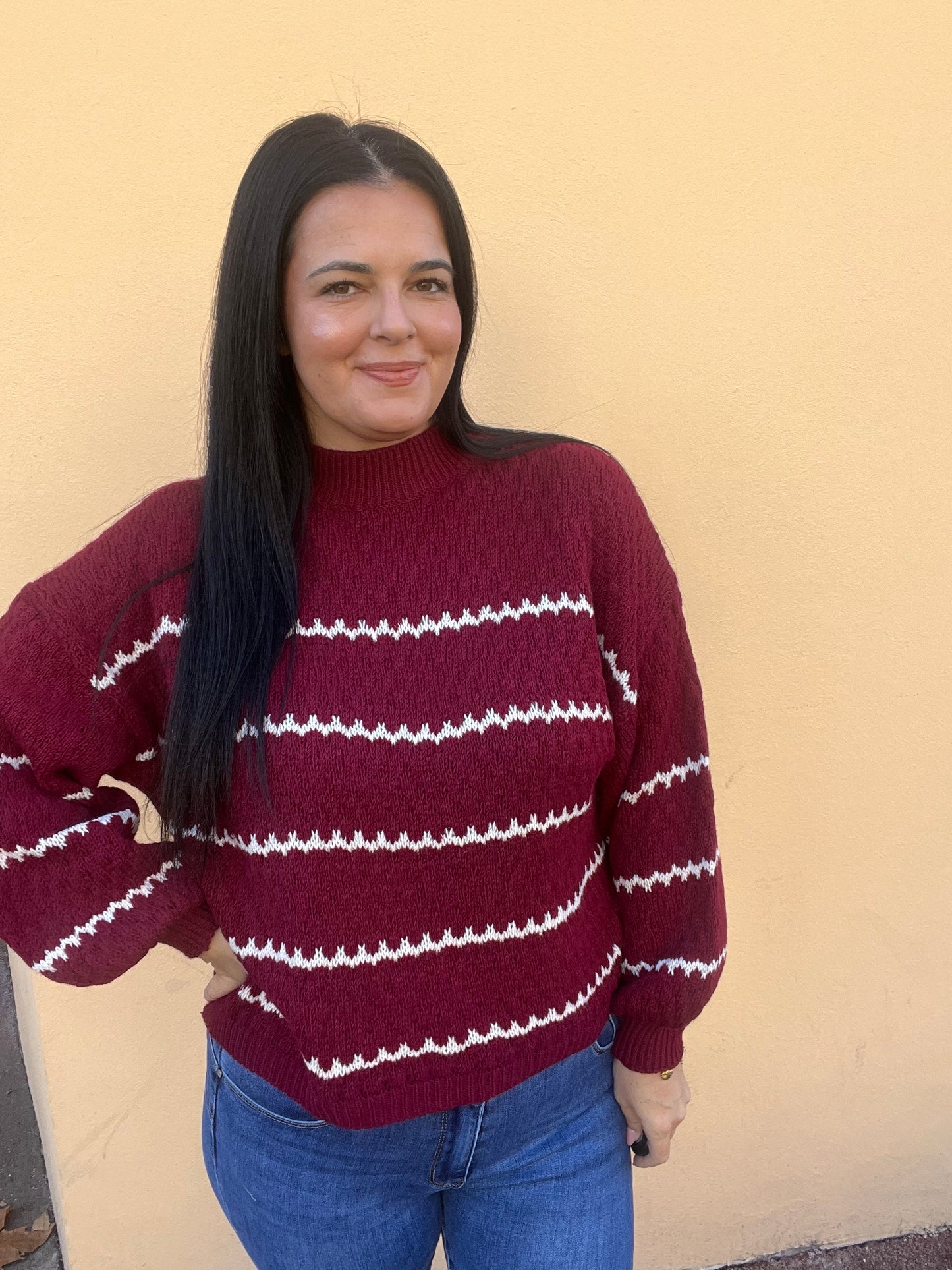 Pull rayé bordeau